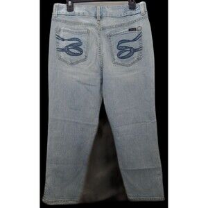 Seven7 Slim Straight Denim Jeans Women's Size 12 (34x29) Distressed Ankle Zipper